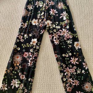 H&M Black Multi Color Floral Wide Leg Women’s Pants Sz 8